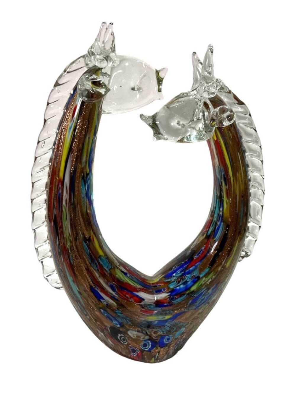 Large Giraffe Art Glass Sculpture Multicolor Millefiori Double Headed Stretched - Picture 6 of 9